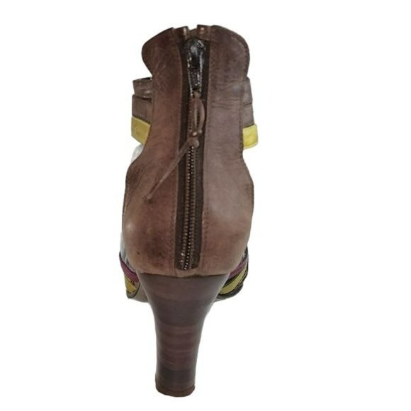 Vintage Style Brown Real Leather Peep Toe Block Heel Strappy Gladiator Sandals - Picture 13 of 16